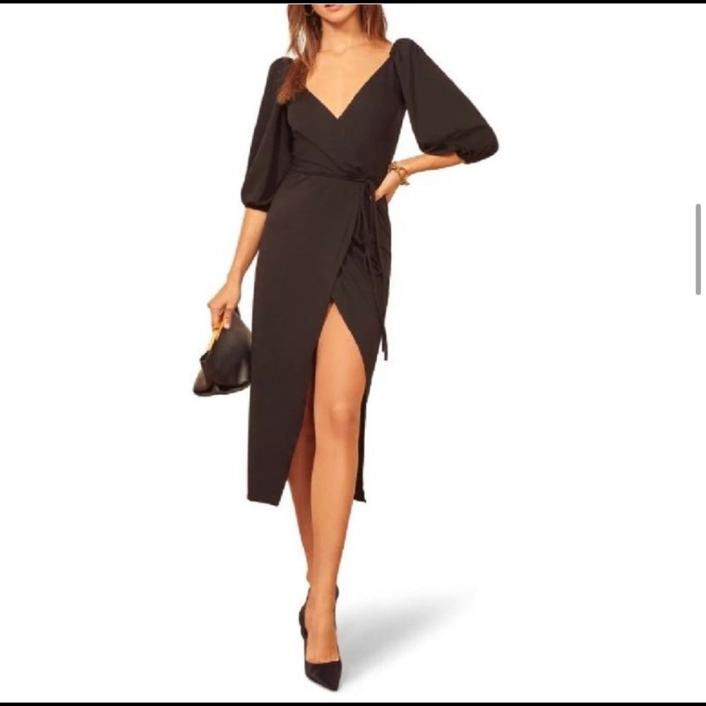 Reformation Calabra Midi Wrap Dress Knit Black M
